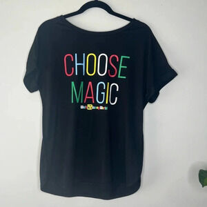 Disney Choose Magic Walt Disney World black tee cuffed sleeve soft comfy size M